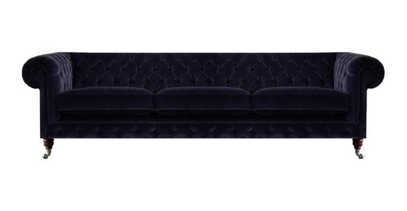 Blue sofa three seater living room upholstered furniture sofas textile upholstery Chesterfield