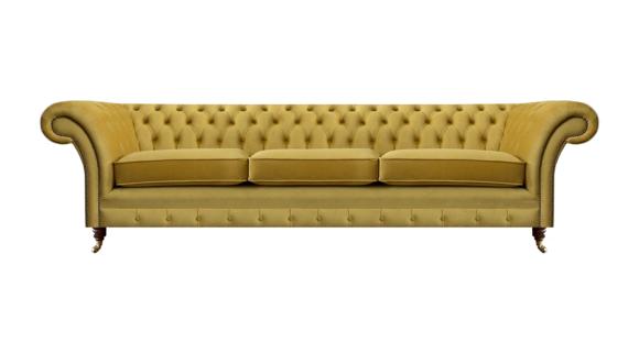 Chesterfield New Luxury Sofa Three Seater Upholstered Furniture Modern Yellow Textile