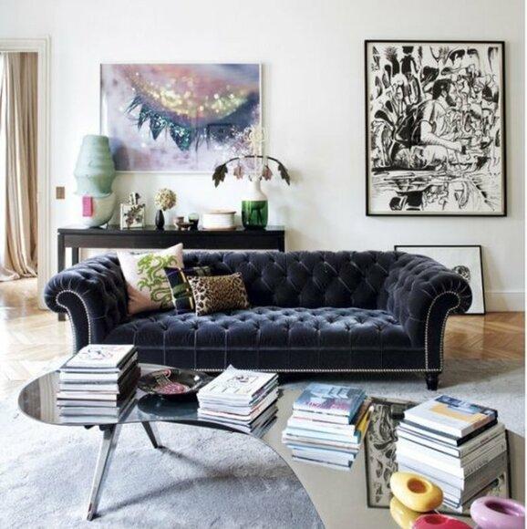 Chesterfield Sofa 3-Seater Black Grape Colour Textile Upholstery Comfortable Couch With Buttons New